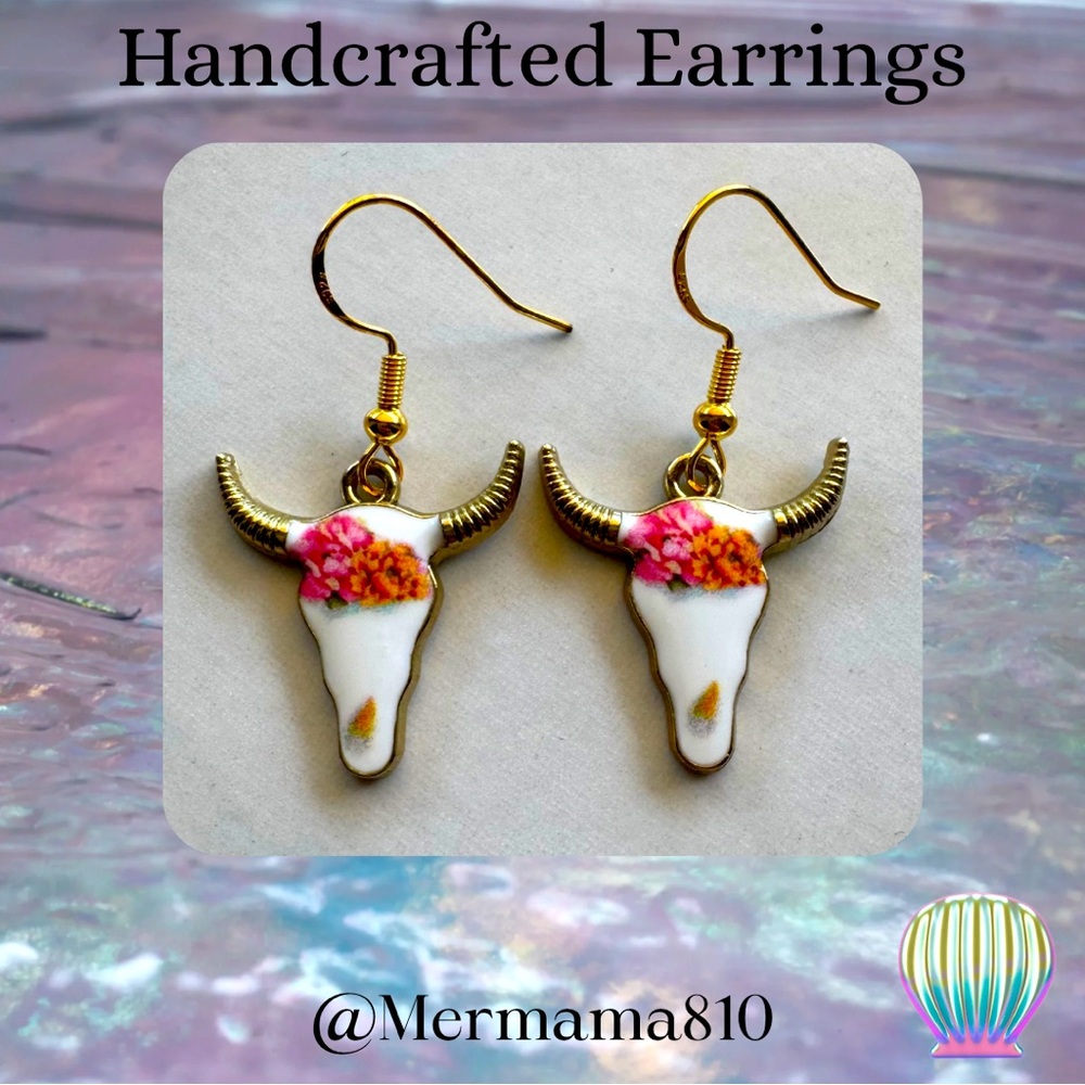 Handcrafted Bull Skull Earrings